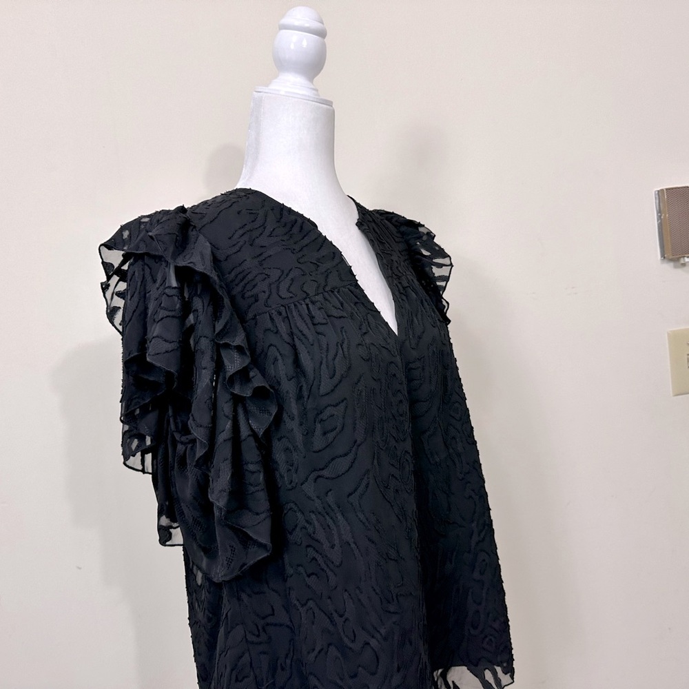 NWOT Anna Cate Black w Lace Overlay Ruffle Sleeves V-Neck Collar Pullover Top M - Picture 9 of 14